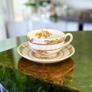 Vintage Copeland Spode Buttercup Pattern England Porcelain Tea Cup Saucer Set VG